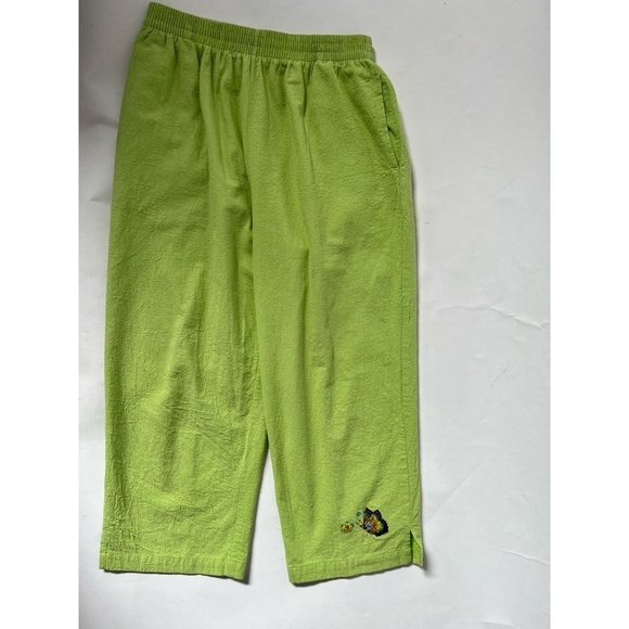 Fashion Classics Womens Cropped Pants Green Embroidered Butterfly Pockets XL - Picture 10 of 10